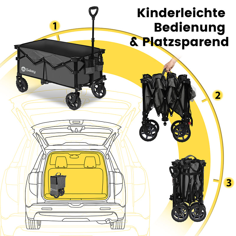 Sekey 120L /135 Faltbarer Bollerwagenmit Bremsen Handwagen Geländereifen