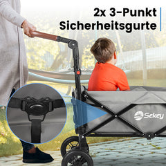 Sekey 110L / 150KG Foldable handcart with roof, push handle, foot brake, PU wheels