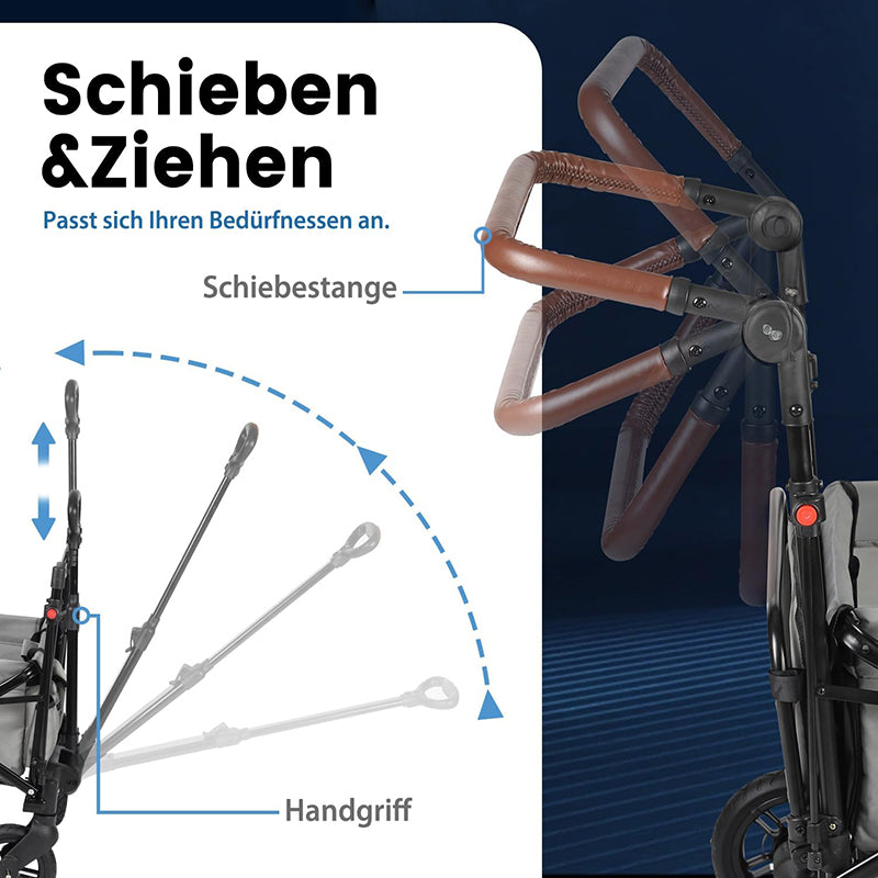 Sekey 110L / 150KG Faltbarer Bollerwagen mit Dach, Schiebegriff, Fußbreme, PU Räder