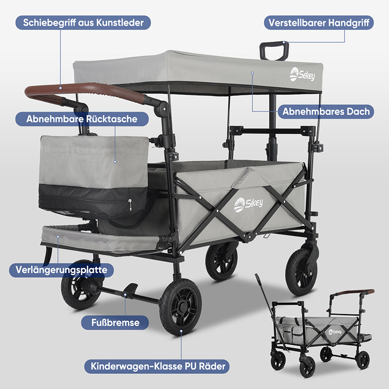 Sekey 150KG Faltbarer Bollerwagenmit Dach, Bollerwagen Kinder Handwagen