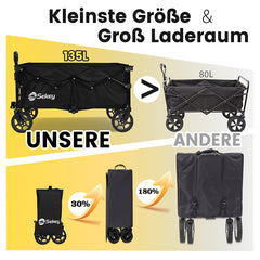Sekey 120L /135 Foldable Handcart with Brakes Handcart Off-Road Tires