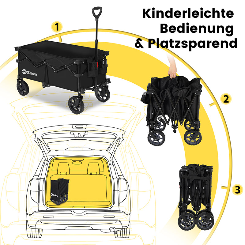 Sekey 120L /135 Faltbarer Bollerwagenmit Bremsen Handwagen Geländereifen