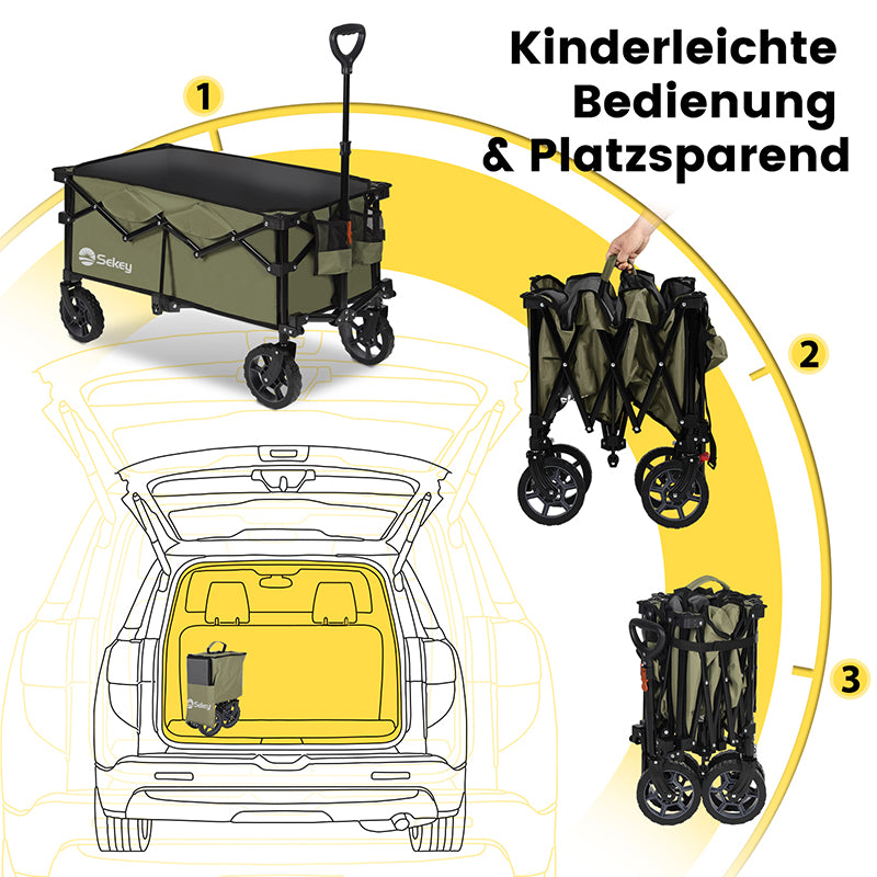 Sekey 120L /135 Faltbarer Bollerwagenmit Bremsen Handwagen Geländereifen