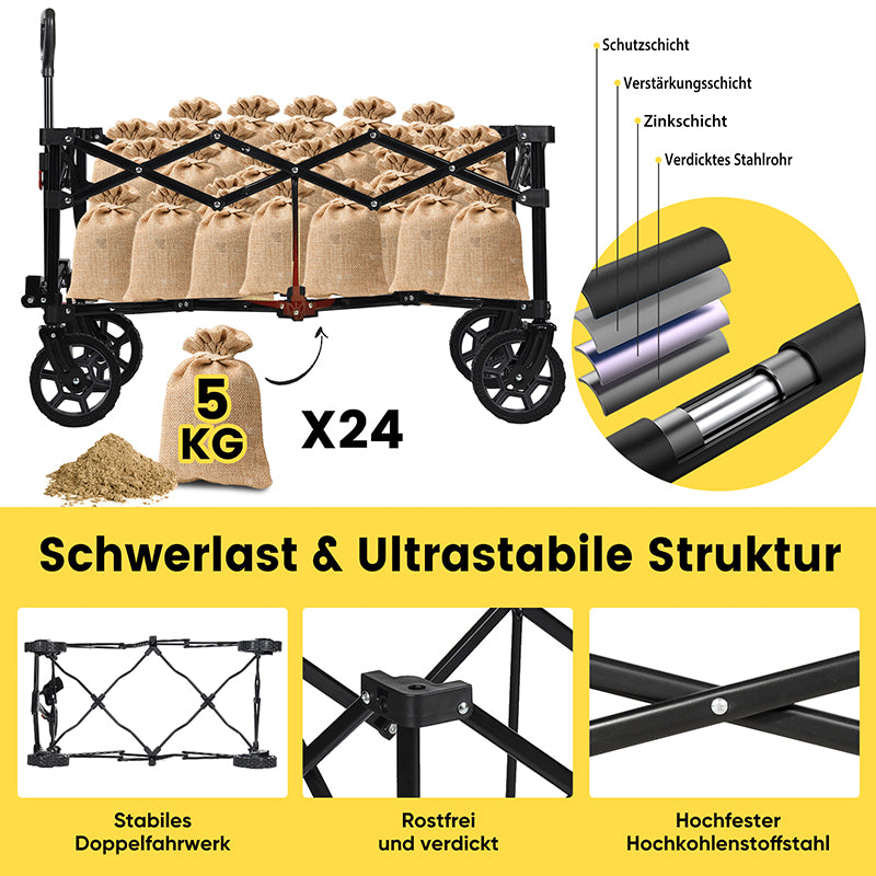 Sekey 120L /135 Faltbarer Bollerwagenmit Bremsen Handwagen Geländereifen