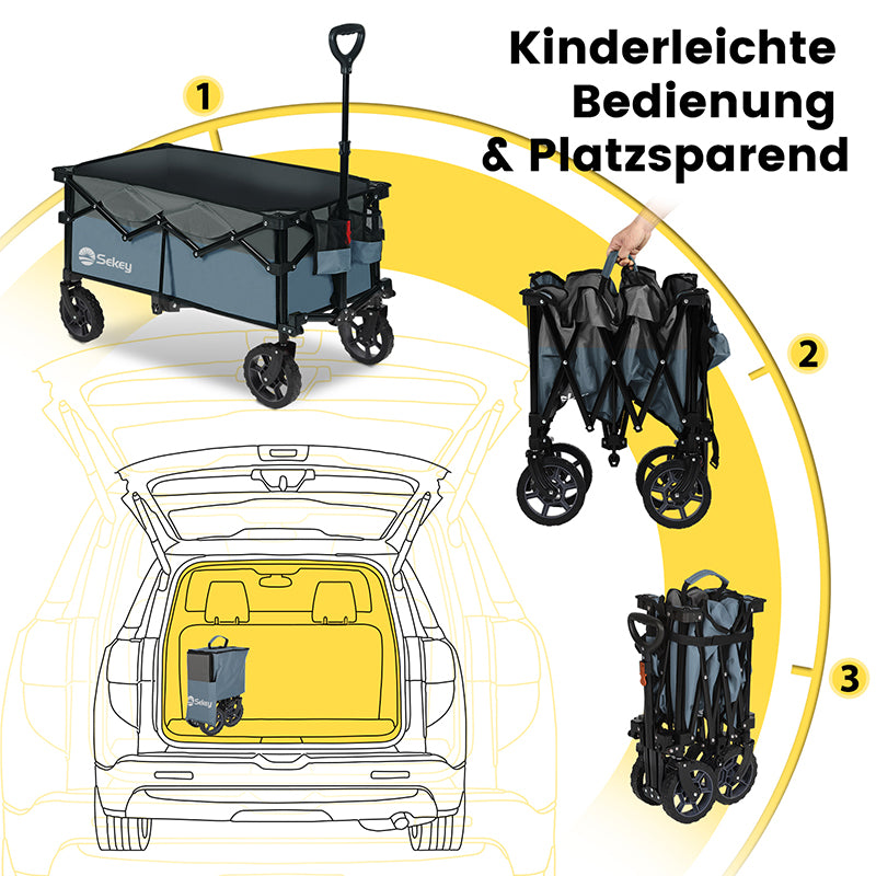 Sekey 120L /135 Faltbarer Bollerwagenmit Bremsen Handwagen Geländereifen