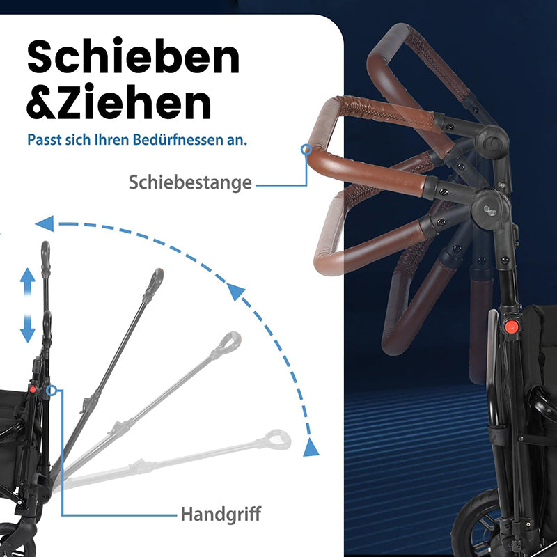 Sekey 110L / 150KG Faltbarer Bollerwagen mit Dach, Schiebegriff, Fußbreme, PU Räder