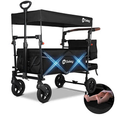 Sekey 110L / 150KG Faltbarer Bollerwagen mit Dach, Schiebegriff, Fußbreme, PU Räder, 5050 Sekey