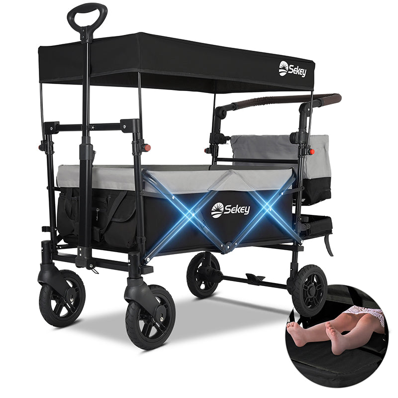 Sekey 110L / 150KG Foldable handcart with roof, push handle, foot brake, PU wheels