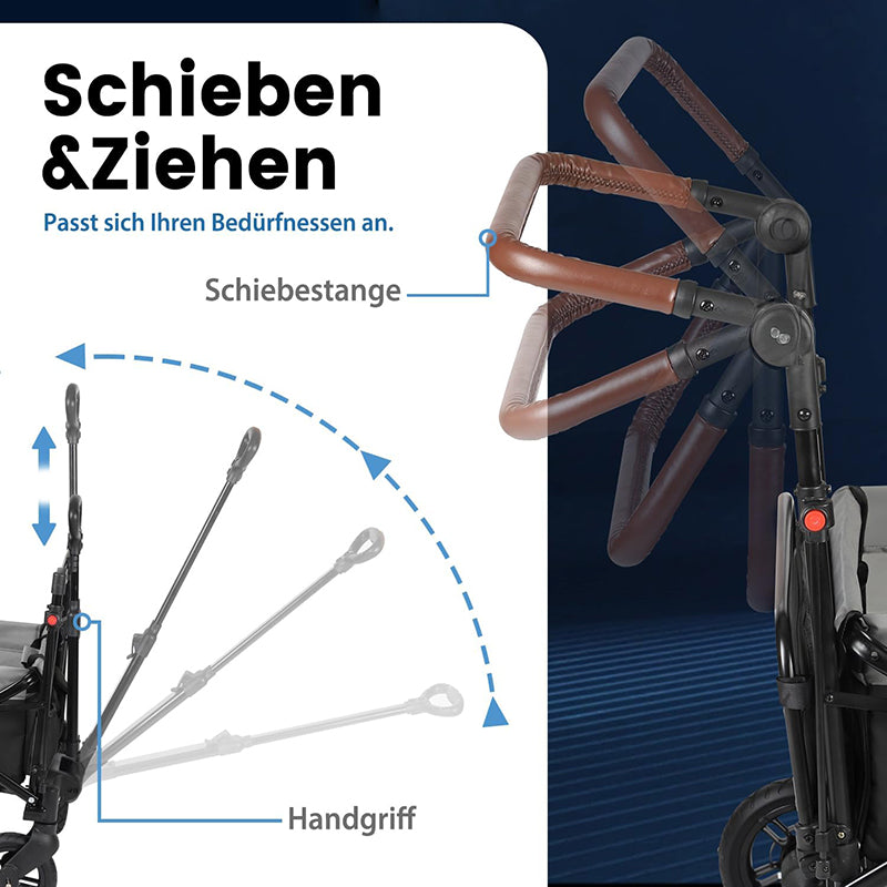 Sekey 110L / 150KG Faltbarer Bollerwagen mit Dach, Schiebegriff, Fußbreme, PU Räder