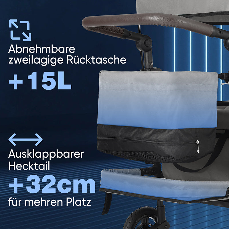 Sekey 110L / 150KG Foldable handcart with roof, push handle, foot brake, PU wheels