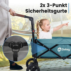 Sekey 110L / 150KG Faltbarer Bollerwagen mit Dach, Schiebegriff, Fußbreme, PU Räder, 5050 Sekey