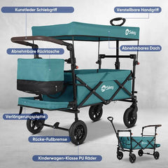 Sekey 110L / 150KG Faltbarer Bollerwagen mit Dach, Schiebegriff, Fußbreme, PU Räder, 5050 Sekey