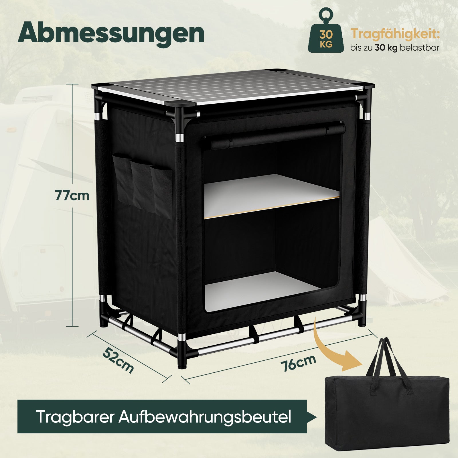 Sekey Campingschrank Faltbar 77x52x76 cm – Campingküche mit Aluminiumg – sekeymall