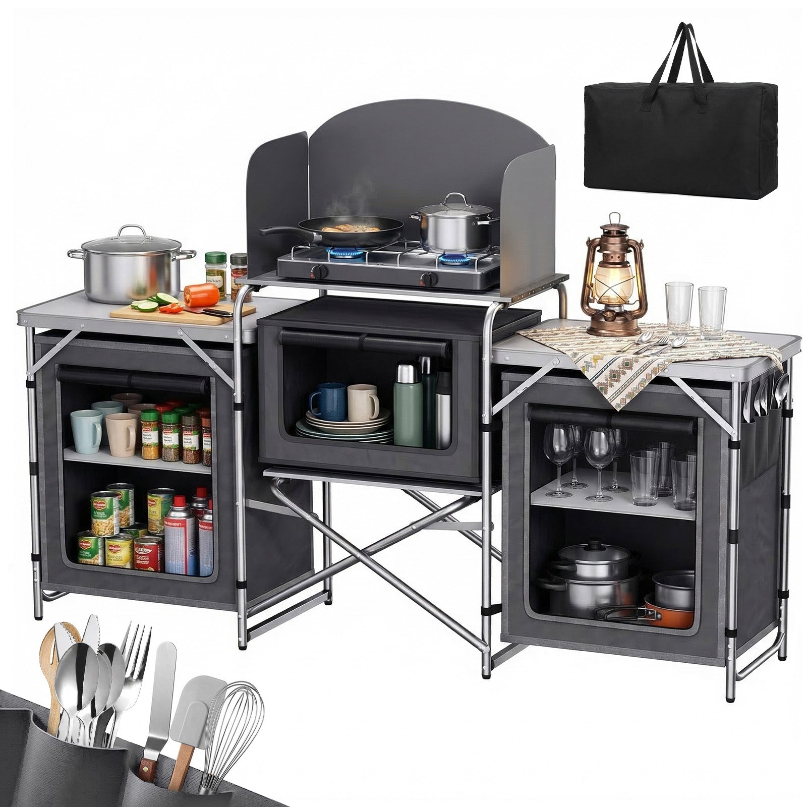 Sekey XXL Campingtisch & Campingschrank Faltbar – Campingküche mit Alu – sekeymall