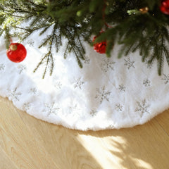 Salcar Christbaumdecke mit Schneeflocken Dekoration, Runder Teppich Weiße Plüsch Decke, Weihnachtsbaumdecke Baumrock, Baumteppich Weihnachten