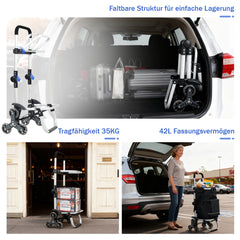 Sekey XXL Einkaufstrolley Treppensteiger 3-Rad – Faltbarer Aluminium 3-in-1 Einkaufswagen mit Höhenverstellbarem Griff, Kühlfach & Getränkefach – Ideal für Camping & Einkäufe