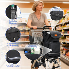 Sekey XXL Einkaufstrolley Treppensteiger 3-Rad – Faltbarer Aluminium 3-in-1 Einkaufswagen mit Höhenverstellbarem Griff, Kühlfach & Getränkefach – Ideal für Camping & Einkäufe