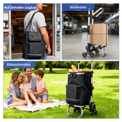 Sekey XXL Einkaufstrolley Treppensteiger 3-Rad – Faltbarer Aluminium 3-in-1 Einkaufswagen mit Höhenverstellbarem Griff, Kühlfach & Getränkefach – Ideal für Camping & Einkäufe