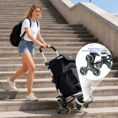 Sekey XXL Einkaufstrolley Treppensteiger 3-Rad – Faltbarer Aluminium 3-in-1 Einkaufswagen mit Höhenverstellbarem Griff, Kühlfach & Getränkefach – Ideal für Camping & Einkäufe