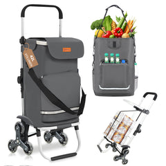 Sekey XXL Einkaufstrolley Treppensteiger 3-Rad – Faltbarer Aluminium 3-in-1 Einkaufswagen mit Höhenverstellbarem Griff, Kühlfach & Getränkefach – Ideal für Camping & Einkäufe