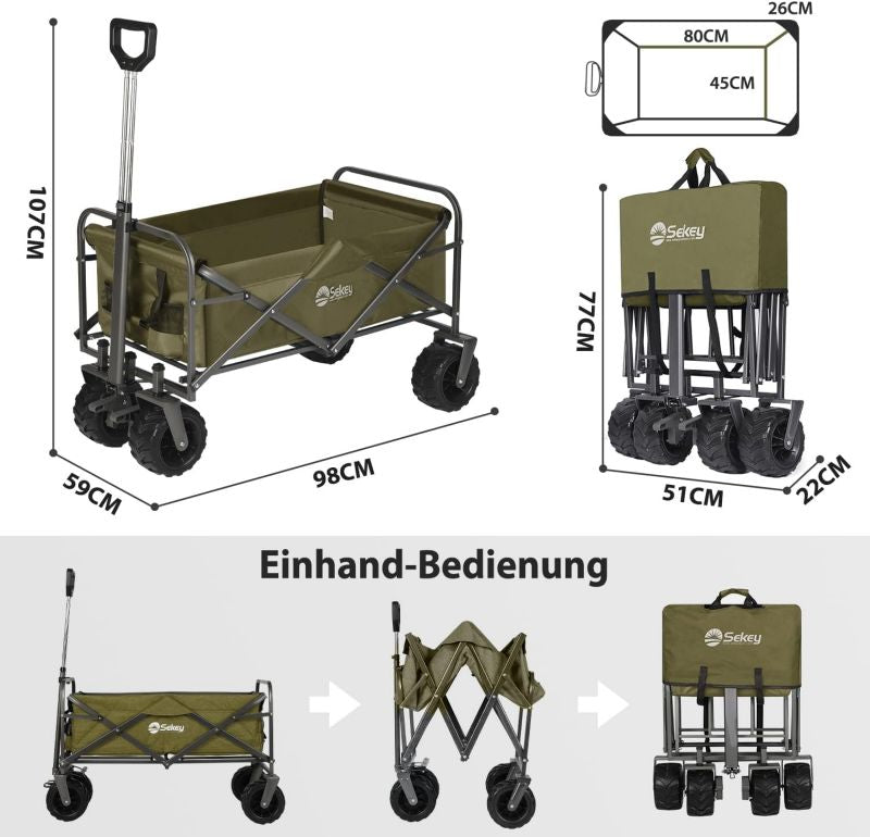 Sekey 94L / 200KG Foldable Handcart, with Brakes and Extra Wide Wheels