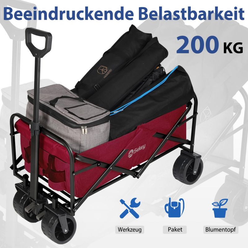 Sekey 94L / 200KG Foldable Handcart, with Brakes and Extra Wide Wheels