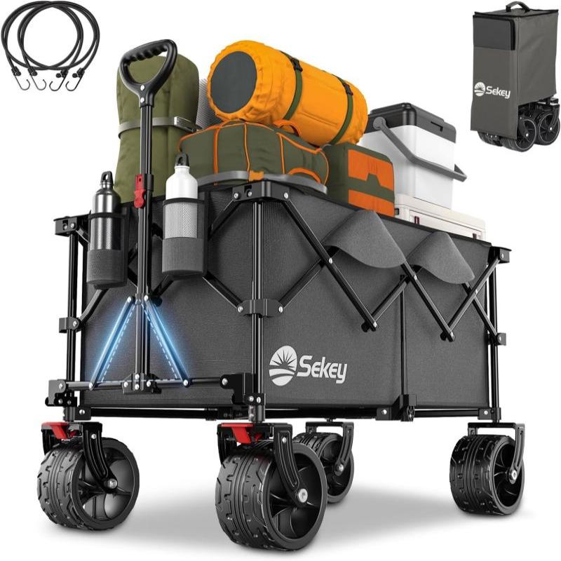 Sekey 200L / 150KG Foldable Handcart, Patented Foldable from Four Directions, with Brakes and Extra Wide Wheels