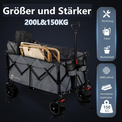 Sekey 200L / 150KG Foldable Handcart, Patented Foldable from Four Directions, with Brakes and Extra Wide Wheels