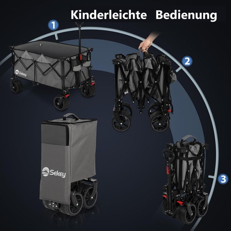 Sekey 200L / 150KG Foldable Handcart, Patented Foldable from Four Directions, with Brakes and Extra Wide Wheels