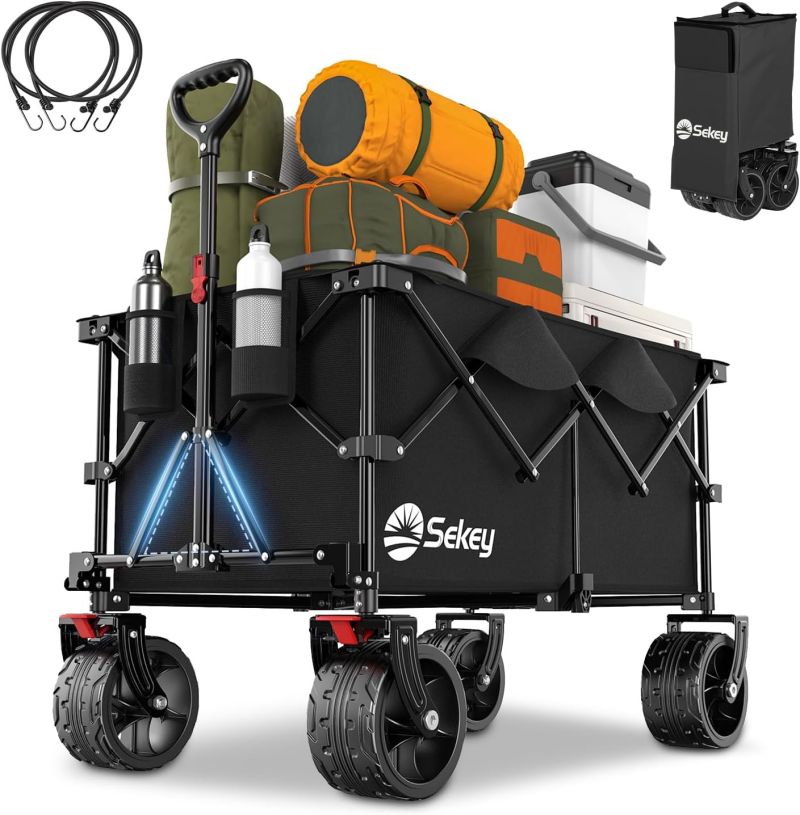 Sekey 200L / 150KG Foldable Handcart, Patented Foldable from Four Directions, with Brakes and Extra Wide Wheels