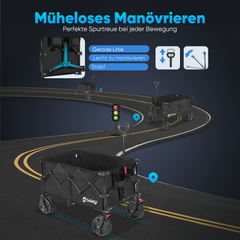 Sekey 200L / 150KG Faltbarer Bollerwagen, Patentiert Zusammenfaltbar aus Vier Richtungen, mit Bremsen Rädern