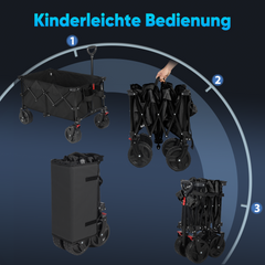 Sekey 200L / 150KG Faltbarer Bollerwagen, Patentiert Zusammenfaltbar aus Vier Richtungen, mit Bremsen Rädern