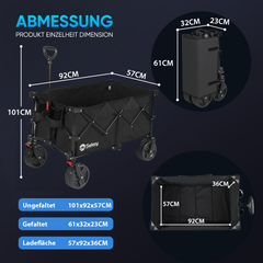Sekey 200L / 150KG Faltbarer Bollerwagen, Patentiert Zusammenfaltbar aus Vier Richtungen, mit Bremsen Rädern