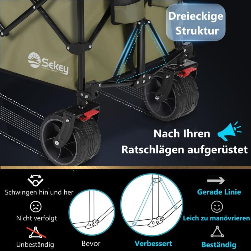 Sekey 200L / 150KG Foldable Handcart, Patented Foldable from Four Directions, with Brakes and Extra Wide Wheels