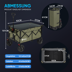 Sekey 200L / 150KG Faltbarer Bollerwagen, Patentiert Zusammenfaltbar aus Vier Richtungen, mit Bremsen Rädern