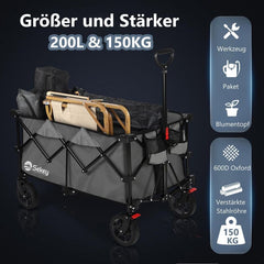 Sekey 200L / 150KG Foldable Handcart, Patented Foldable from Four Directions, with Brakes