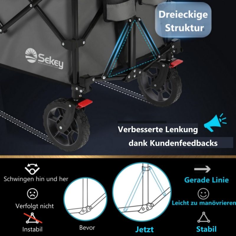 Sekey 200L / 150KG Foldable Handcart, Patented Foldable from Four Directions, with Brakes