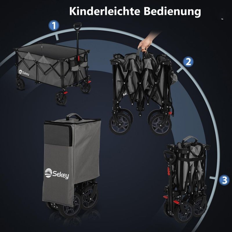 Sekey 200L / 150KG Foldable Handcart, Patented Foldable from Four Directions, with Brakes