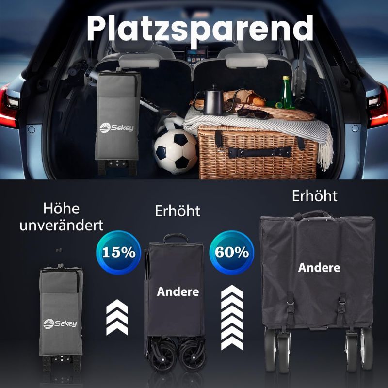 Sekey 200L / 150KG Foldable Handcart, Patented Foldable from Four Directions, with Brakes