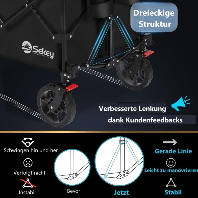 Sekey 200L / 150KG Foldable Handcart, Patented Foldable from Four Directions, with Brakes