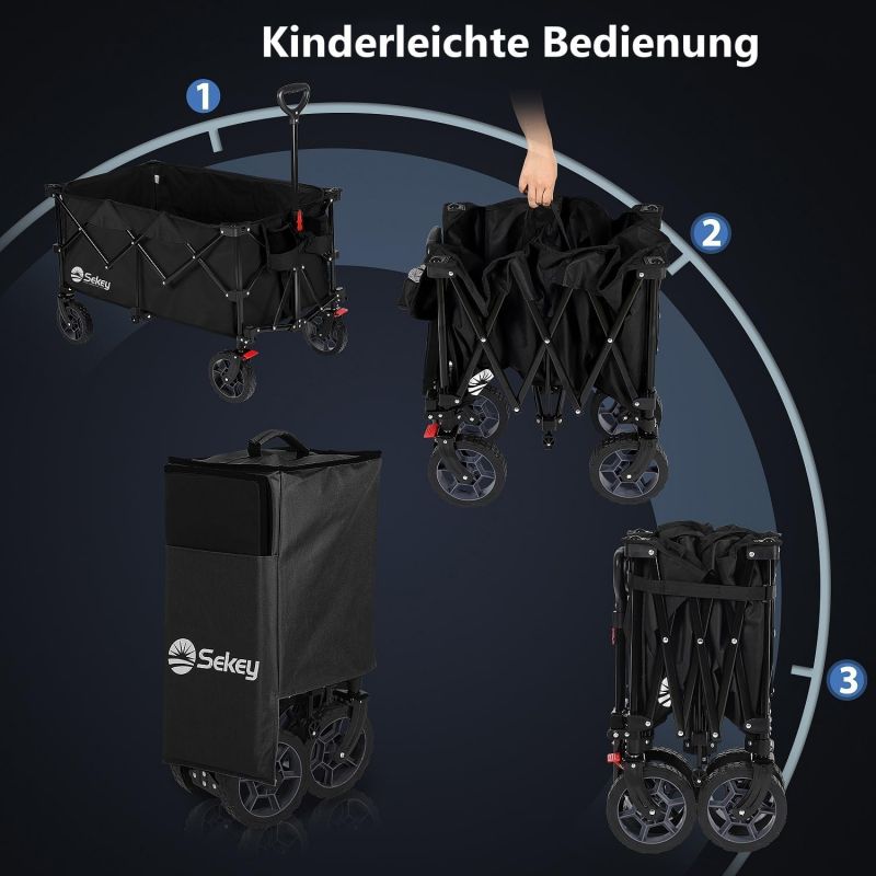 Sekey 200L / 150KG Foldable Handcart, Patented Foldable from Four Directions, with Brakes