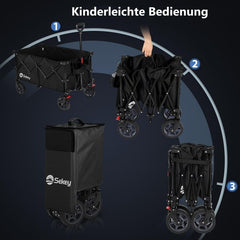 Sekey 200L / 150KG Foldable Handcart, Patented Foldable from Four Directions, with Brakes