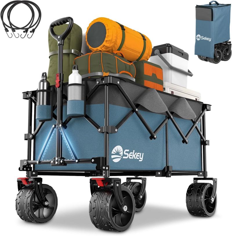 Sekey 200L / 150KG Foldable Handcart, Patented Foldable from Four Directions, with Brakes and Extra Wide Wheels