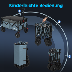 Sekey 200L / 150KG Faltbarer Bollerwagen, Patentiert Zusammenfaltbar aus Vier Richtungen, mit Bremsen Rädern