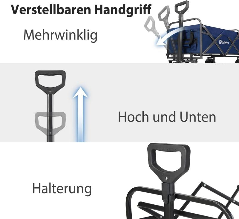 Sekey 94L / 200KG Foldable Handcart, with Brakes and Extra Wide Wheels