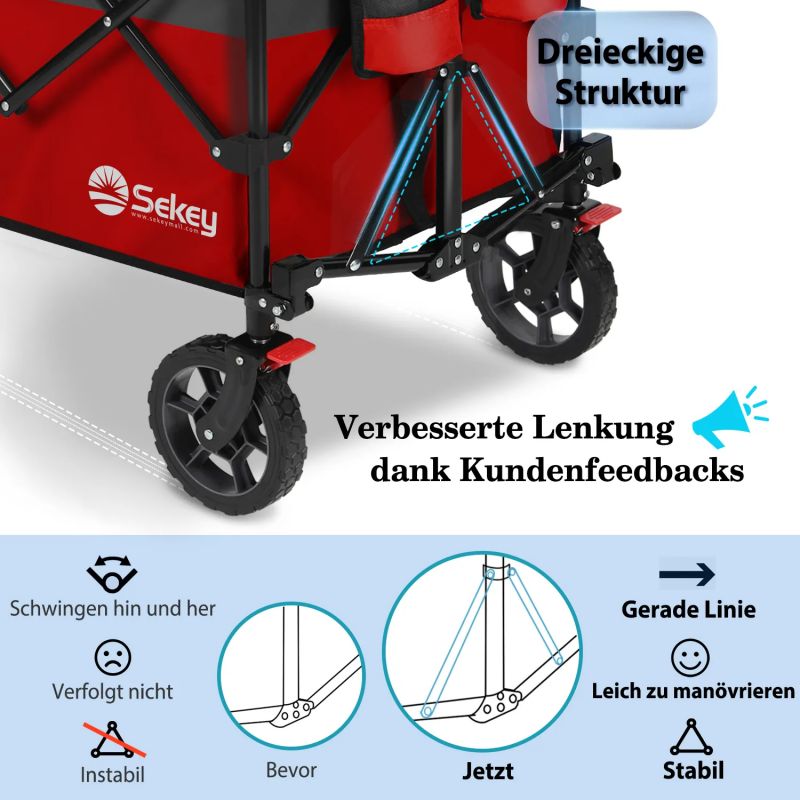 Sekey 200L / 150KG Foldable Handcart, Patented Foldable from Four Directions, with Brakes