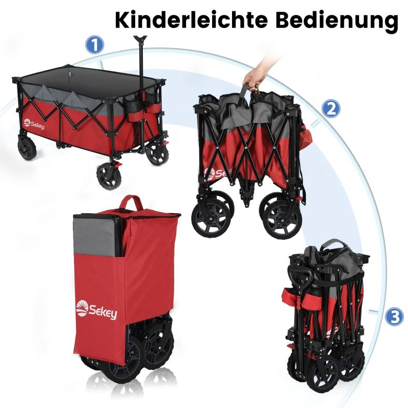 Sekey 200L / 150KG Foldable Handcart, Patented Foldable from Four Directions, with Brakes