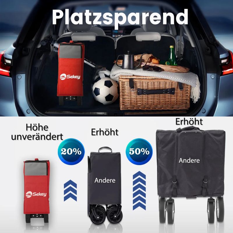 Sekey 200L / 150KG Foldable Handcart, Patented Foldable from Four Directions, with Brakes