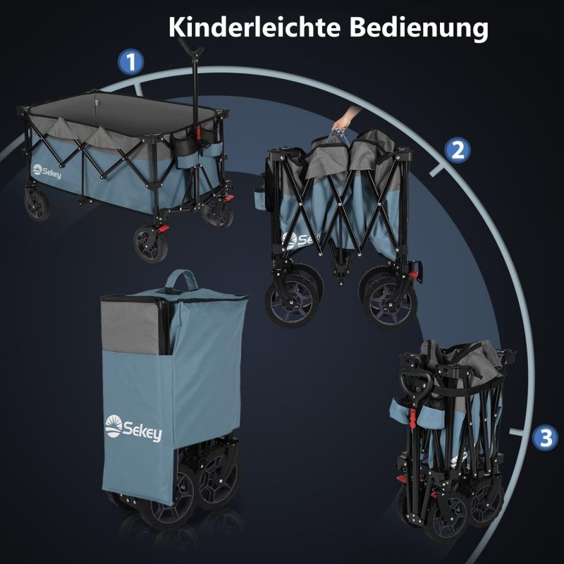 Sekey 200L / 150KG Foldable Handcart, Patented Foldable from Four Directions, with Brakes