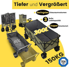 Sekey 300L / 150KG Foldable Handcart, Patented Foldable from Four Directions, with Brakes and Extra Wide Wheels